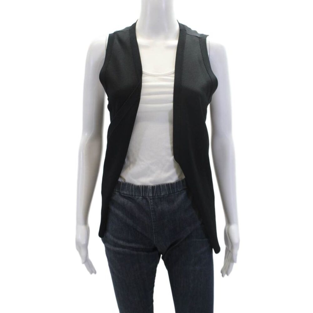 Theory Womens Sleeveless V Neck Knit Wrap Top Blouse Black Size Medium
